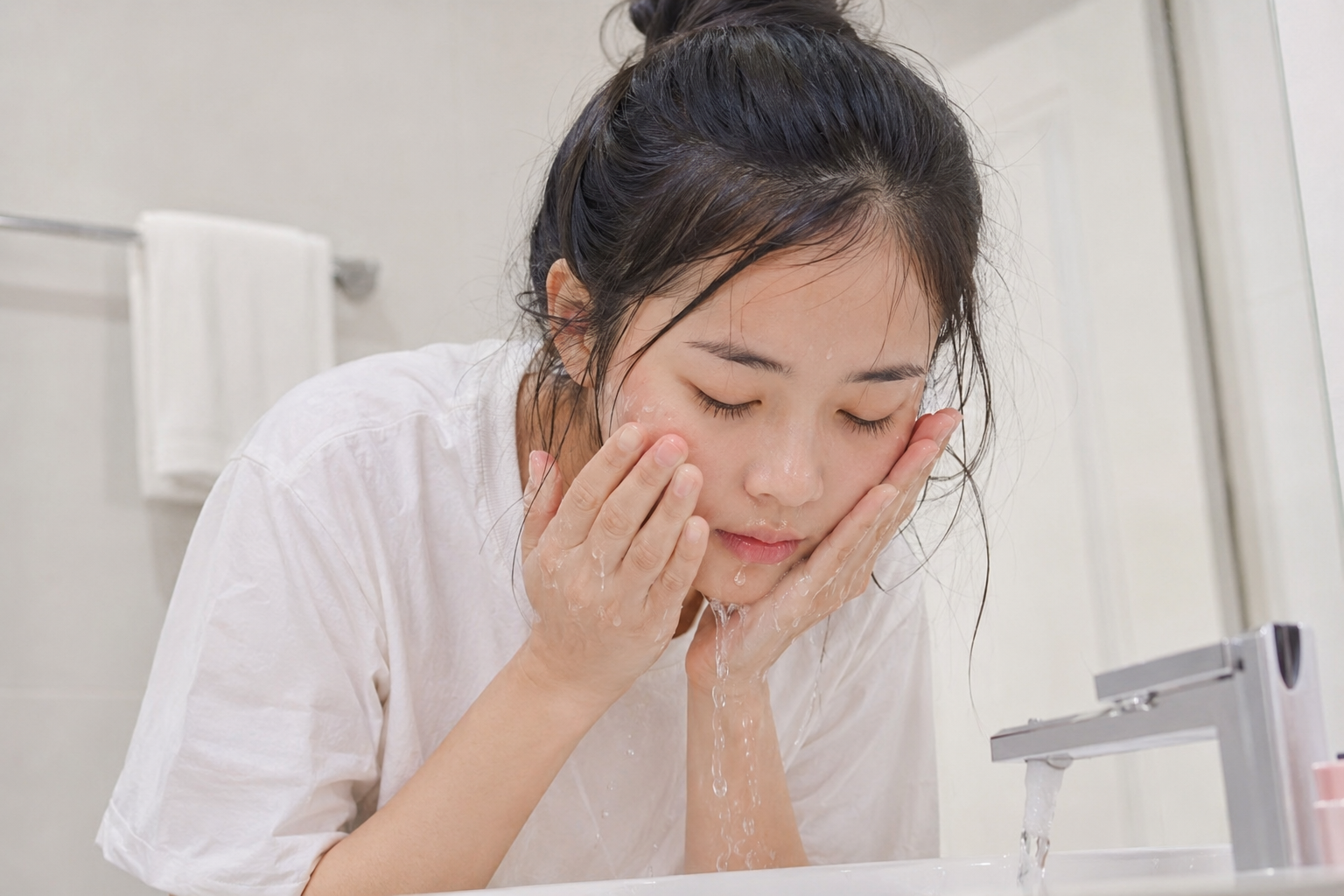 Routine tối giản với làm sạch dịu nhẹ và kem dưỡng dạng cream giúp da khô bong tróc phục hồi tốt hơn